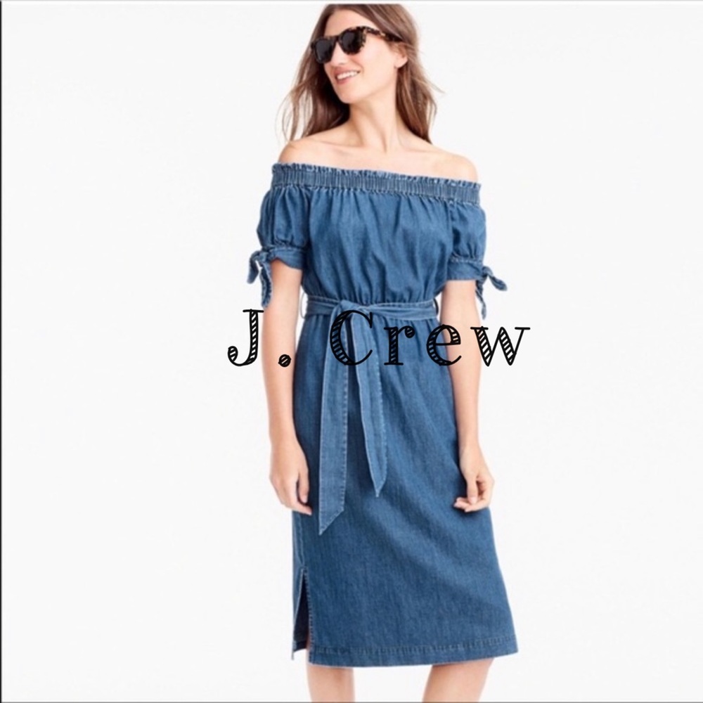 FINAL SALE! J. Crew off the shoulder chambray denim midi dress (14)